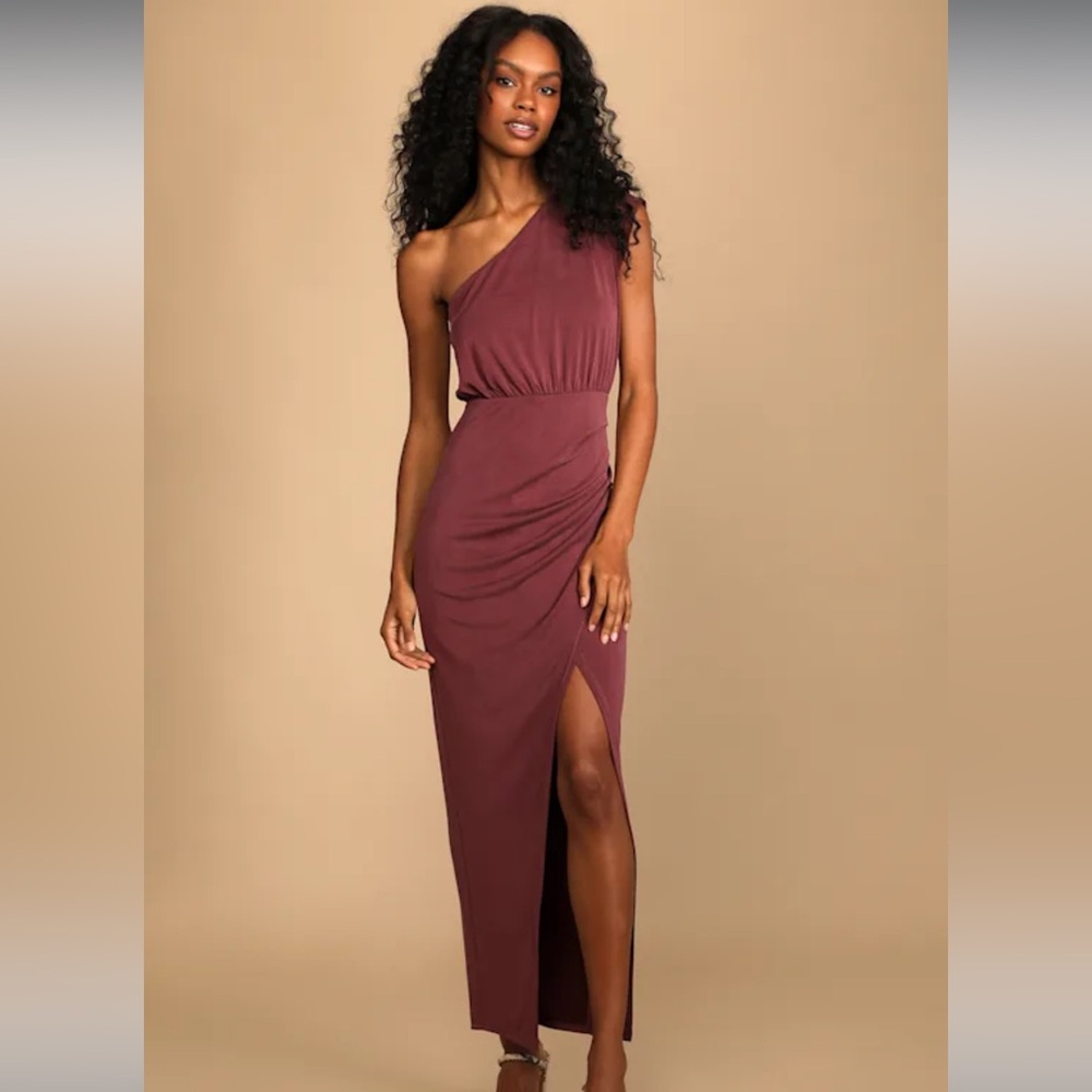 Lulu’s Take Me Out Washed Plum One-Shoulder Maxi Dress